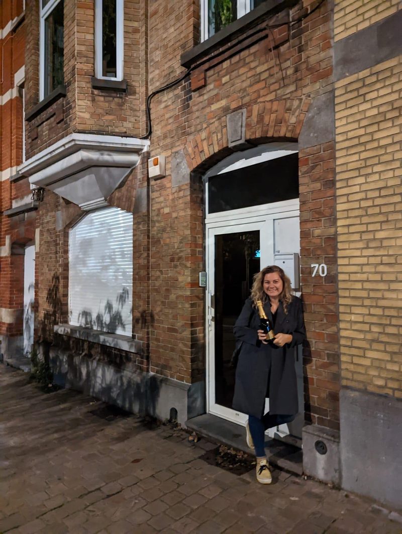 Liana Skroblyte outside her apartment building in Schaerbeek on the day she signed the sales deed