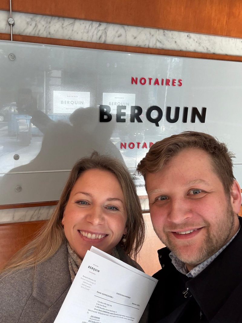 Dominique and Lukasz Pasterski outside their notary's office right after signing the deed
